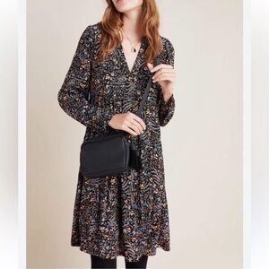 Anthropologie Black Floral Long Sleeve Dress